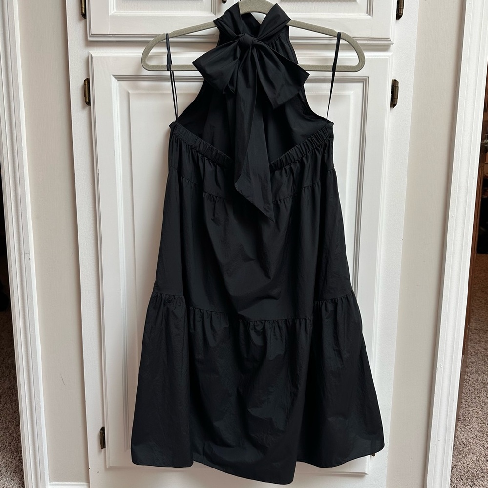 Theory Halter Tier Mini Dress in Black Tech Lawn Size Medium - Picture 4 of 13